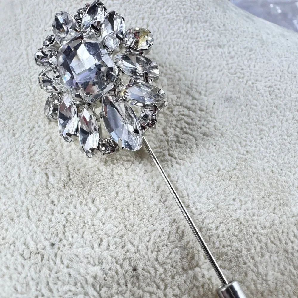 Crystal Rhinestone Stick Pin - Clear Silver - Picture 9 of 10